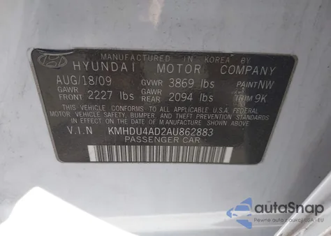 2010 Hyundai Elantra Gls from USA, damaged, VIN KMHDU4AD2AU862883